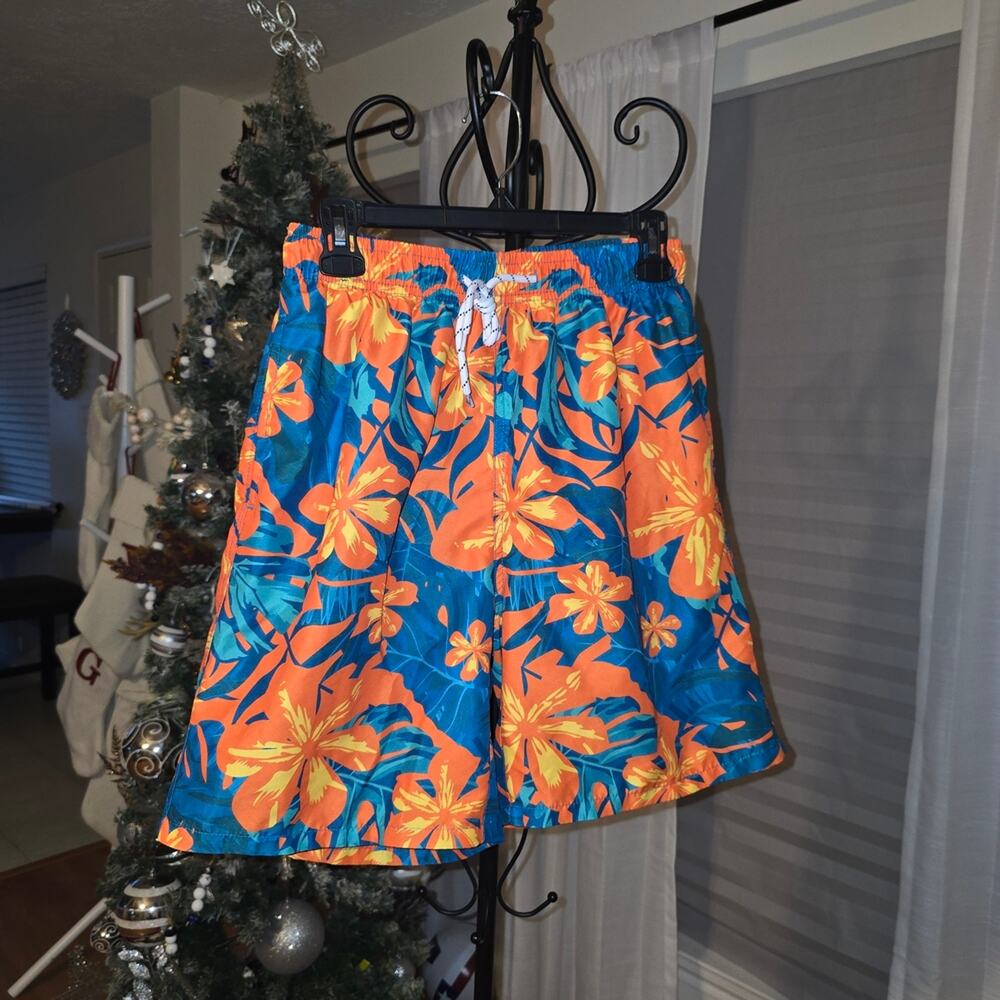 NFINITY Vibrant Orange and Blue Floral Swim Shorts EUC